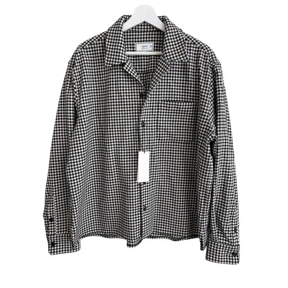 Ami Paris Alexandre Mattiusi Camp Collar Check Wool Blend Shirt Mens Large NWT - Picture 3 of 12